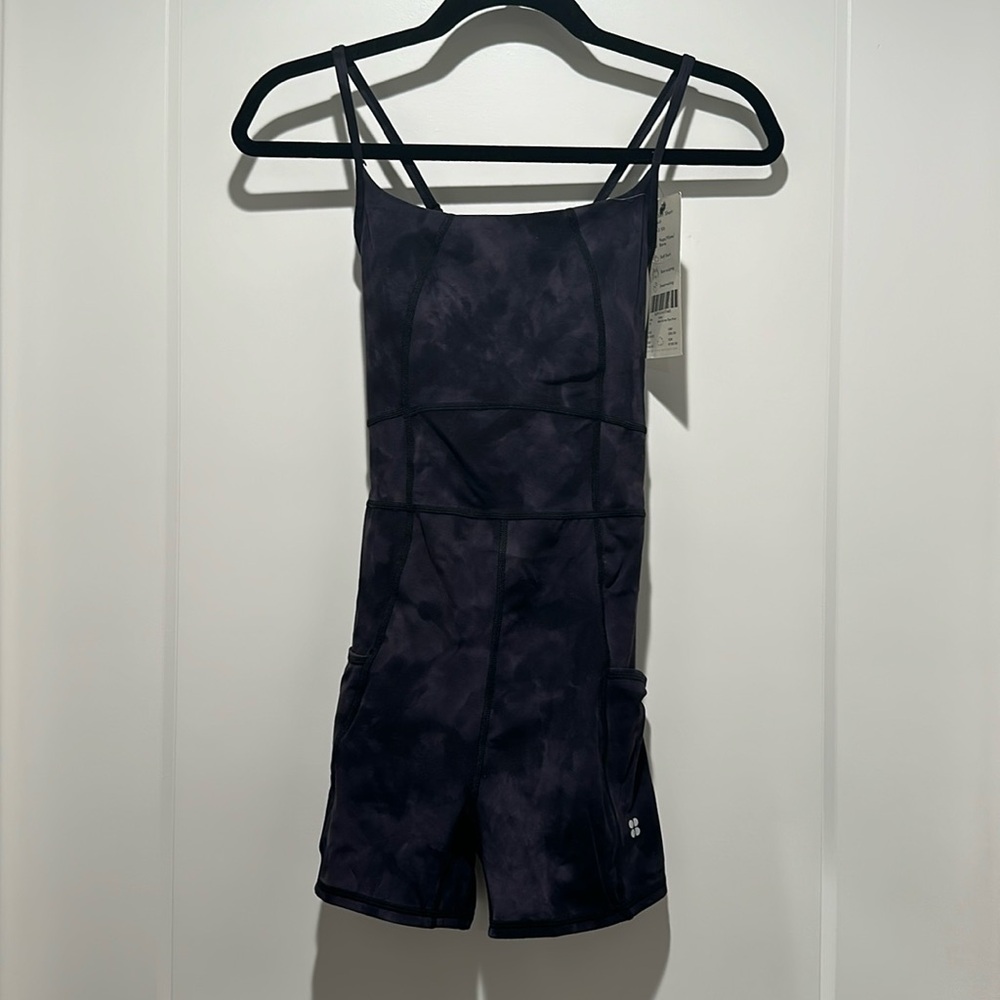Sweaty Betty Super Soft Short Bodysuit Black Tie Dye (NWT)